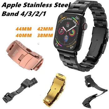 

Stainless Steel Strap For Apple Watch Band 4 44/40mm Luxury Bracelet Double Insurance Buckle Wristband For Iwatch 3/2/1 38/42mm