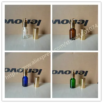 

15ml clear/blue/green/brown shiny Glass Bottle With aluminum shiny gold pump+lid.for lotion container.liquid packing.