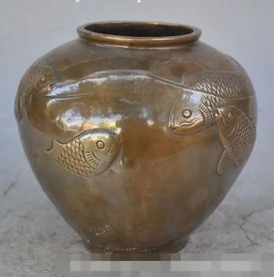 

S01333 marked chinese fengshui bronze Goldfish Fish lucky statue Tank Crock Pot jar (B0413)