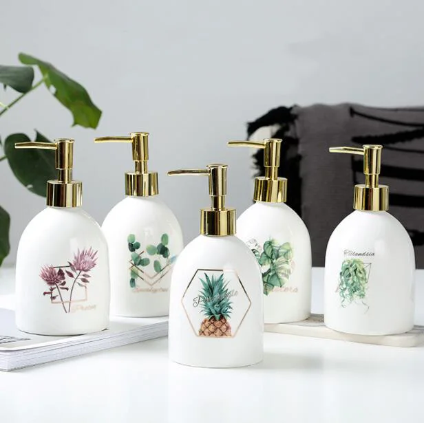 

Nordic style botanical ceramics soap dispensers bottle home hotel press empty bottle shampoo bottle 1305