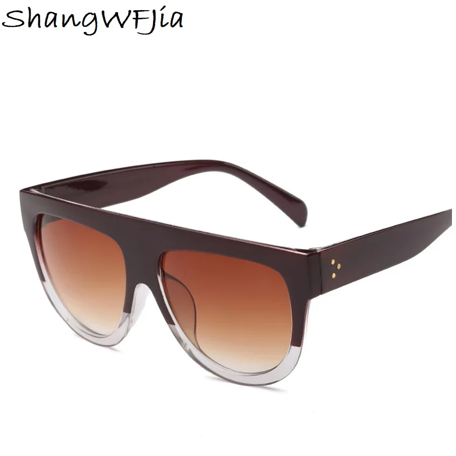 Хит, трендовые брендовые дизайнерские Винтажные Солнцезащитные очки с плоским верхом, женские солнцезащитные очки с заклепками, солнцезащитные очки для женщин, большие квадратные очки