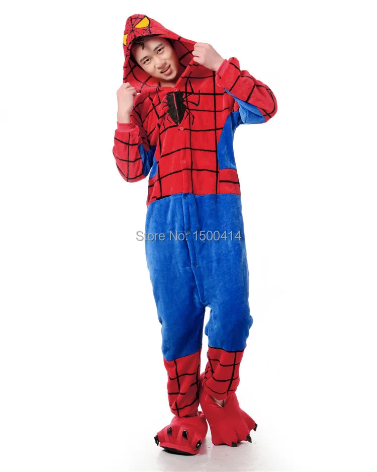 Взрослый фланелевый кигуруми супергерой Человек-паук косплей костюм унисекс комбинезоны пижамы Хэллоуин карнавал маскарад Вечерние Комбинезоны