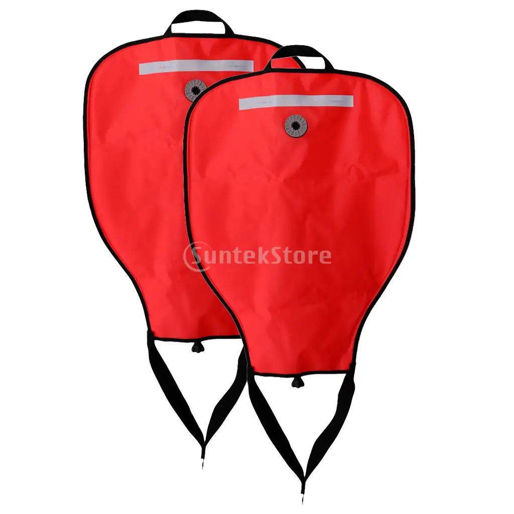 Set 2 Durable Reflective Tech Scuba Diving SMB 50lbs Lift Bag & Dump Valve Diver Safety Gear for Underwater Dive Snorkeling Red