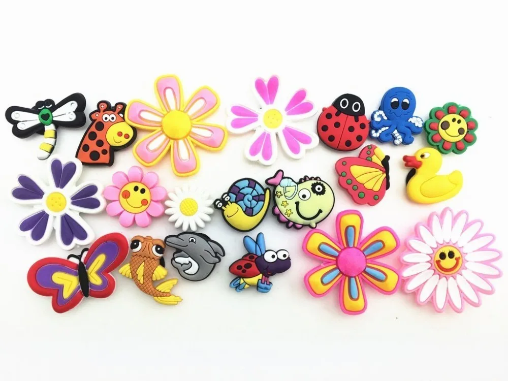 

20 Pcs Ladybug Flying Fish Flowers Charms Shoe accessories Shoe Charms Shoe Decorations for Croc Bracelet Wristband Gift