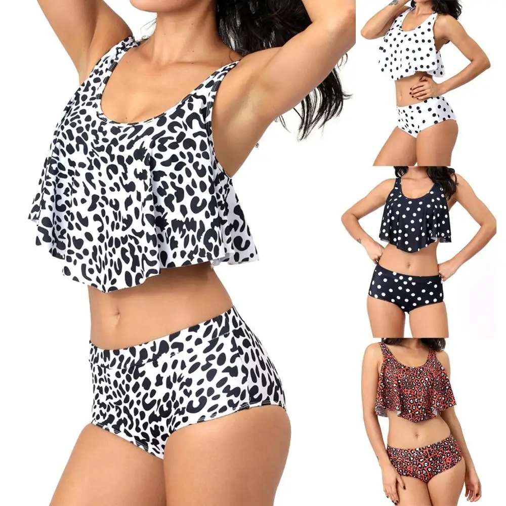 

Sexy Swimwear Women Swimsuit Ruffled Flounce Push Up Leopard Print Monokini Bathing Suit Tankini mujer tanga Monoki 2019