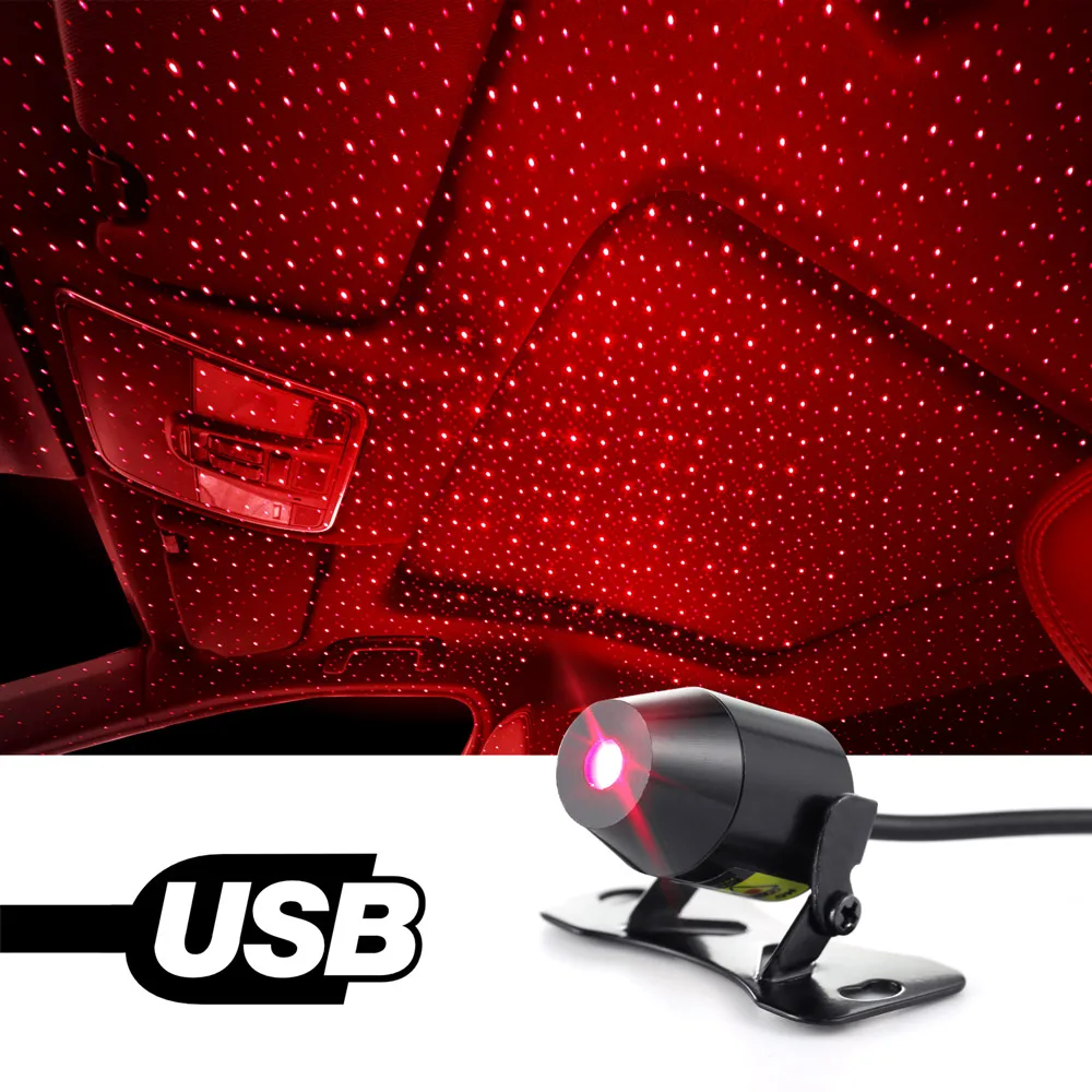 1 шт. Универсальный мини USB Автомобильный светодиодный свет окружающей среды проектор подлокотник коробка галактика звезда лампа красная звезда ночные огни