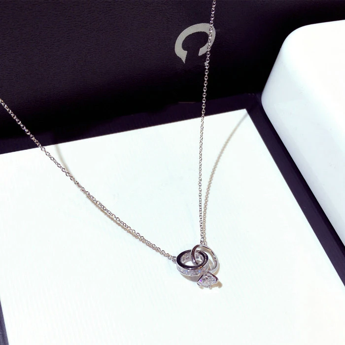 

TYME 2019 double circles pendant necklaces rose gold silver colors cubic zirconia short necklace collier femme kolye collar
