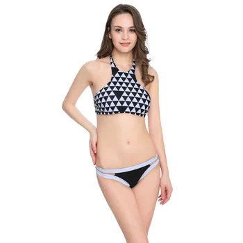 

New High Neck Bikini Women Hollow Out Swimsuit Brazilian Beach Biquini Female Crop Bathing Suit Geomet Micro SwimWear