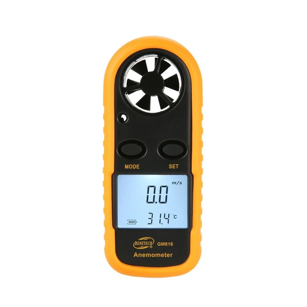 BENETECH GM816 Цифровой Анемометр-термометр скорость ветра воздуха скорость воздуха датчик температуры воздуха ветромер с ЖК-подсветкой Горячая