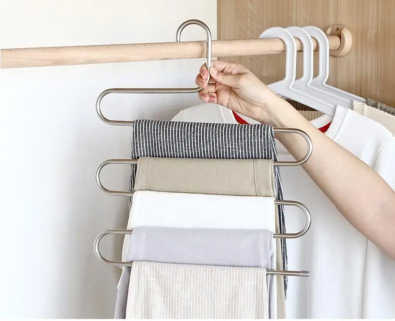 

10PCS stainless steel multi-functional magic s-type multi-layer trousers rack