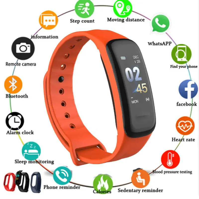 

C1Plus sport Smart Bracelet Color Screen Blood Pressure Fitness Tracker Heart Rate Monitor Smart Band Sport for Android IOS