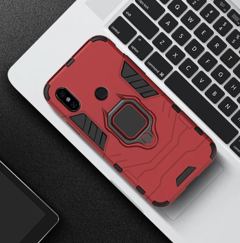 Чехол для Xiao mi Red mi Note 5 6 Pro, защитный чехол из поликарбоната, металлическое кольцо, держатель, чехол для телефона для mi A2 A 2 lite, противоударный жесткий бампер - Цвет: Красный