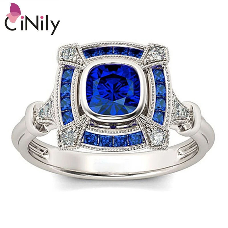 

CiNily Created Enamel Blue Stone Zirconia Silver Plated Wholesale For Women Jewelry Birthday Party Gift Ring Size 6-9 NJ51