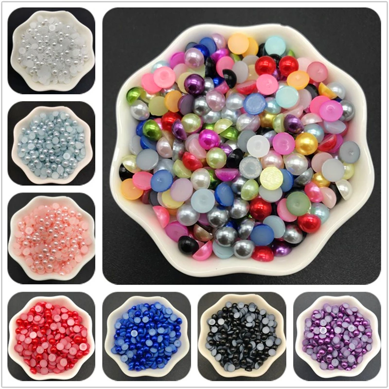 

4mm 6mm 8mm 10mm Imitation Pearl Half Round Pearl Flat Back Scrapbook Beads For Phone Case Scrapbook DIY Jewelry Making