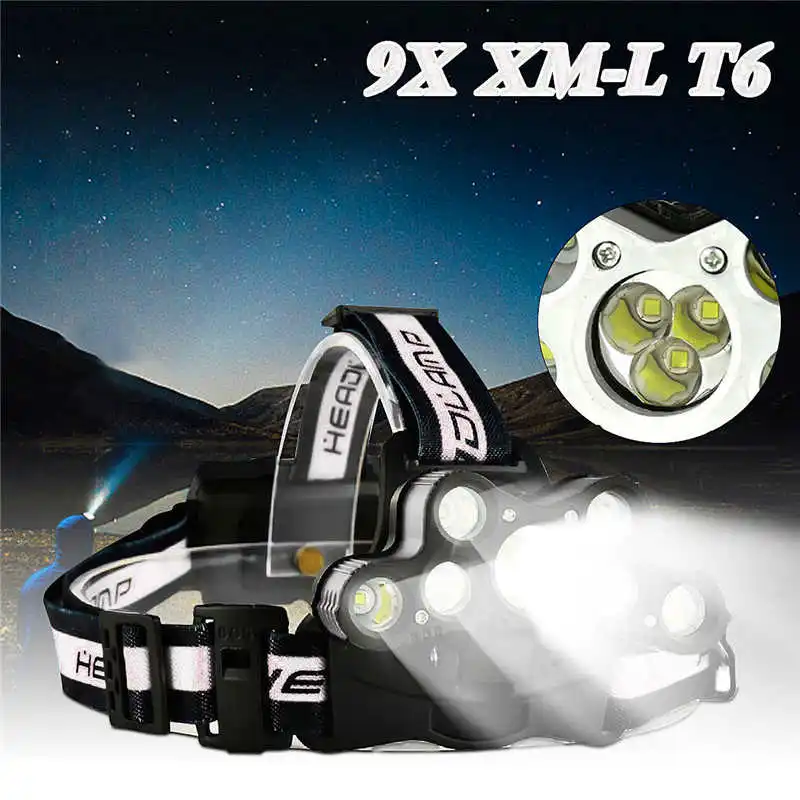 

45000 LM 9X XM-L T6 LED powerful led flashlight Rechargeable Headlight Travel Head Torch led flashlight 18650 #4S6