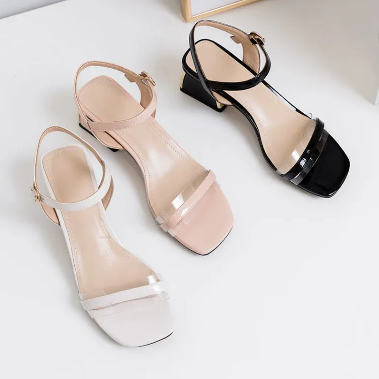 

Big Size 9 10 11 12 high heels sandals women shoes woman summer ladies One button transparent splicing
