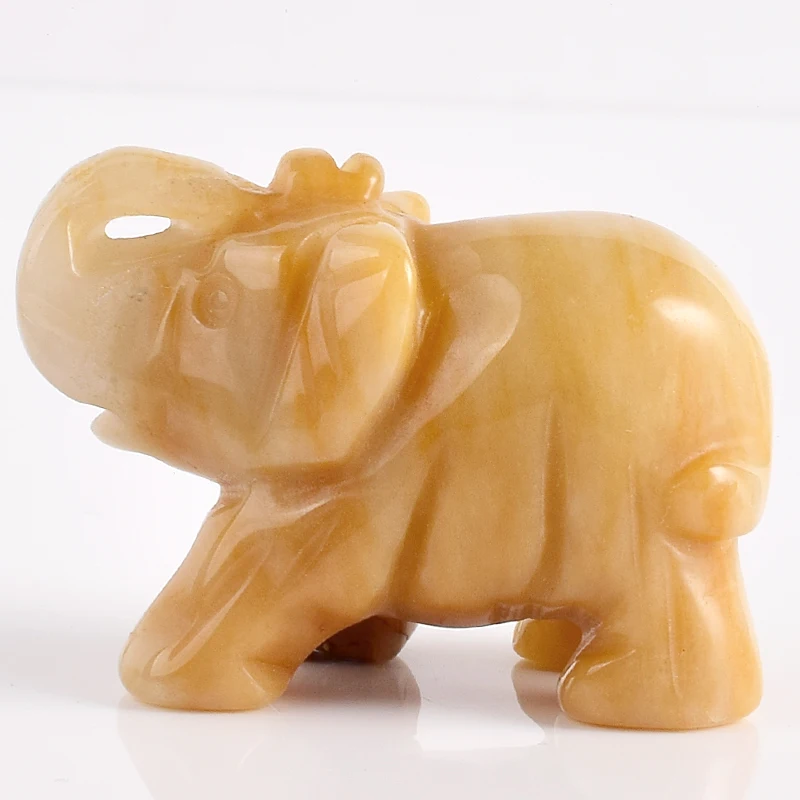 2 Inch Gajah Patung Kerajinan Ukiran Batu Alam Giok Kuning Gajah