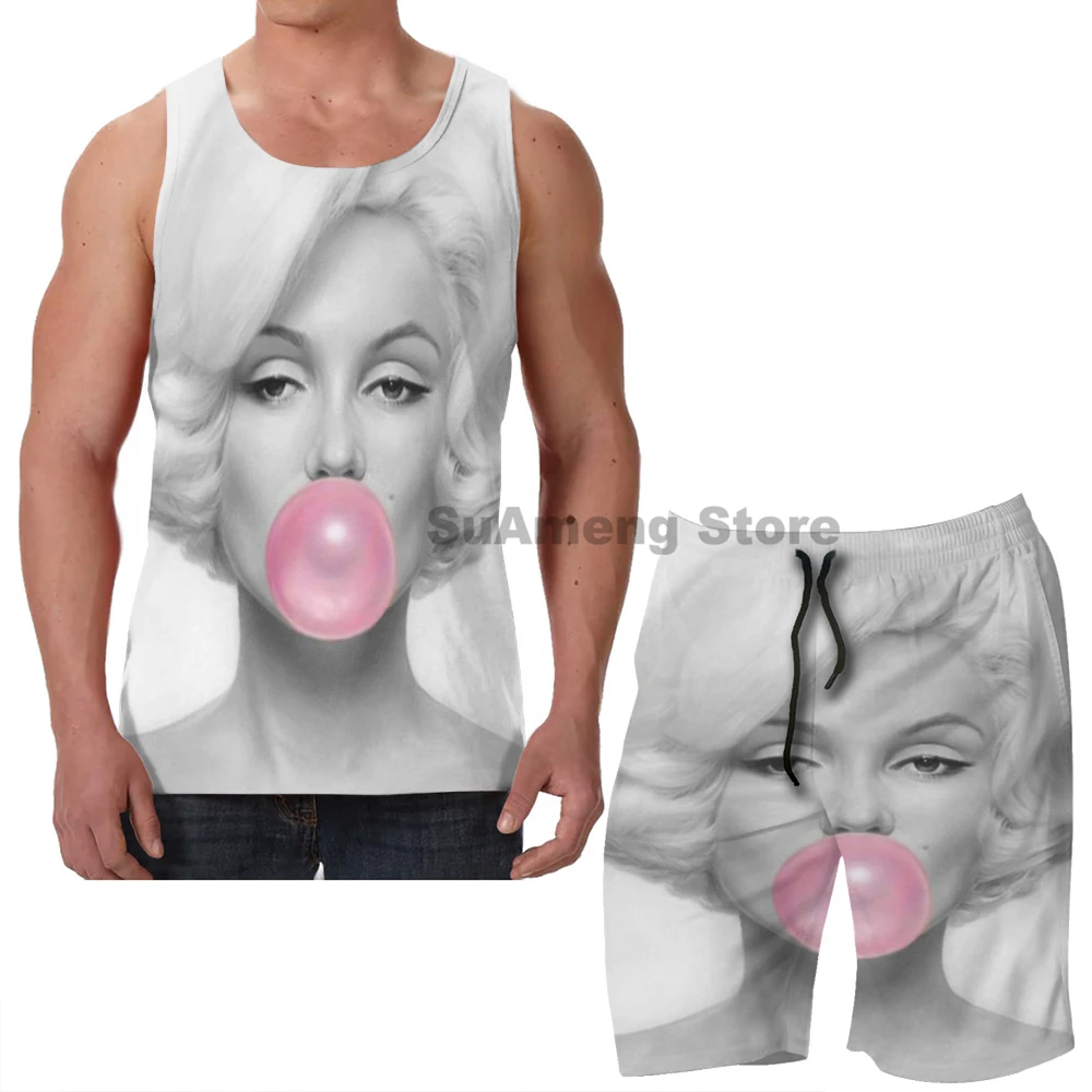 

Summer Casual funny print men Tank Tops Women MARILYN MONROE (3) men Board beach shorts women sets fitness sleeveless vest