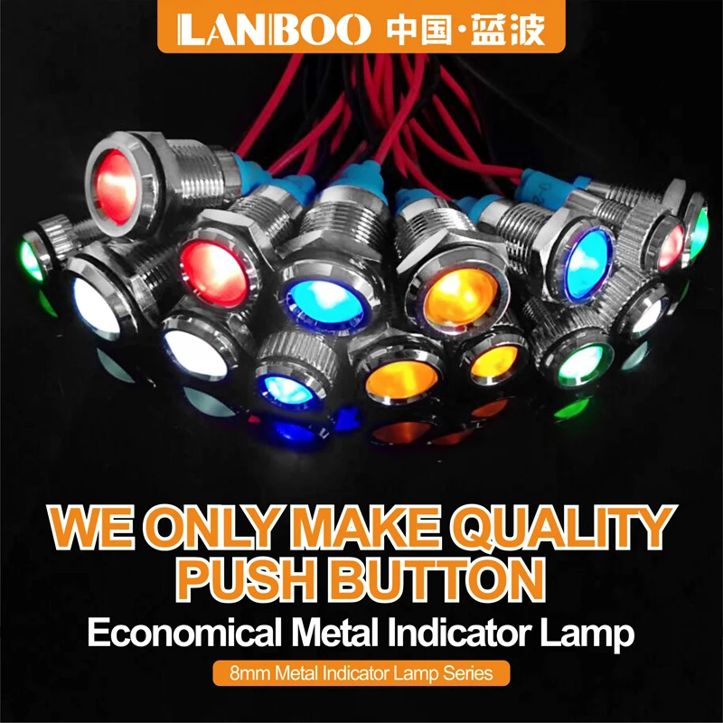 

LANBOO 8mm Metal Warning Indicator LED With Wire 3V12V24V220V380V LED Pilot Signal Lamp White Red Yellow Blue Green
