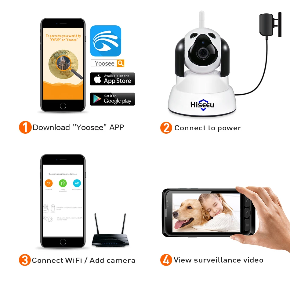 Hiseeu домашняя ip-камера безопасности Wi-Fi беспроводная умная собака wifi камера видеонаблюдения 720P ночной CCTV Крытый детский монитор