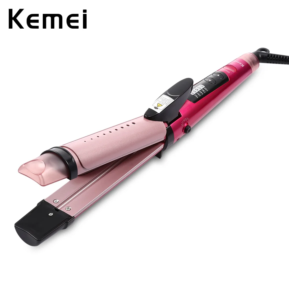 

Kemei 2 in 1 Anion Steaming Hair Straightner Curler Styling Tool Flat Iron KM-8833 Tourmaline Ceramic Curved Plates Flat Iron