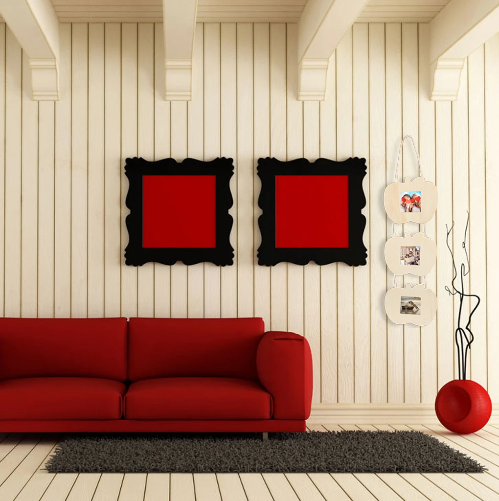 Wooden DIY Apple Shape Hanging Photo Frame Home Art Decor Gifts Modern Imitation Wood Color Photo Frame For Family Pictures 