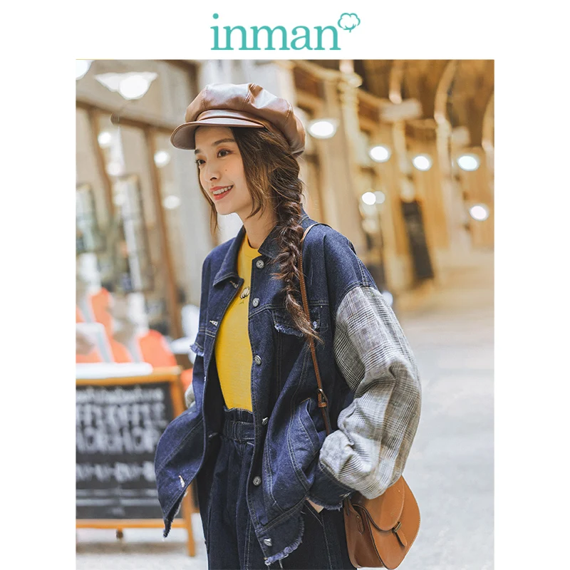 

INMAN 2019 Autumn New Arrival Personality Splits Drop-shoulder Sleeve Loose Fashion Women Jean Jacket