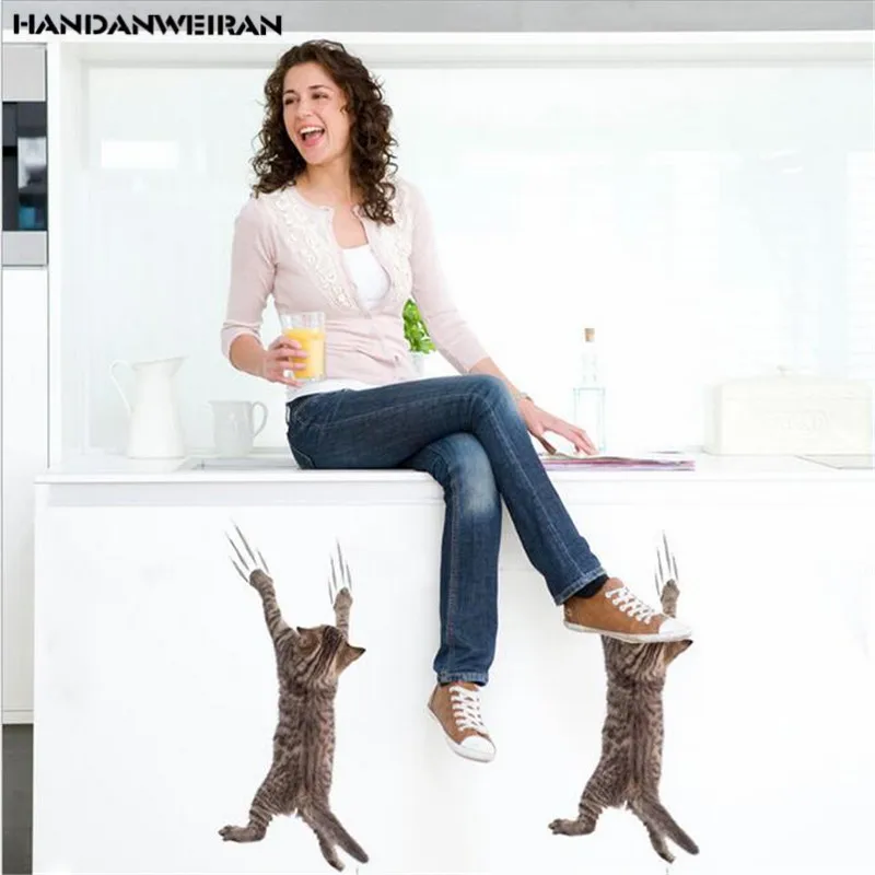 

HANDANWEIRAN% 1PCS Cats 3D Wall Stickers Hole View Vivid Toilet home Decoration Animal Decals Art Sticker Poster on the wall