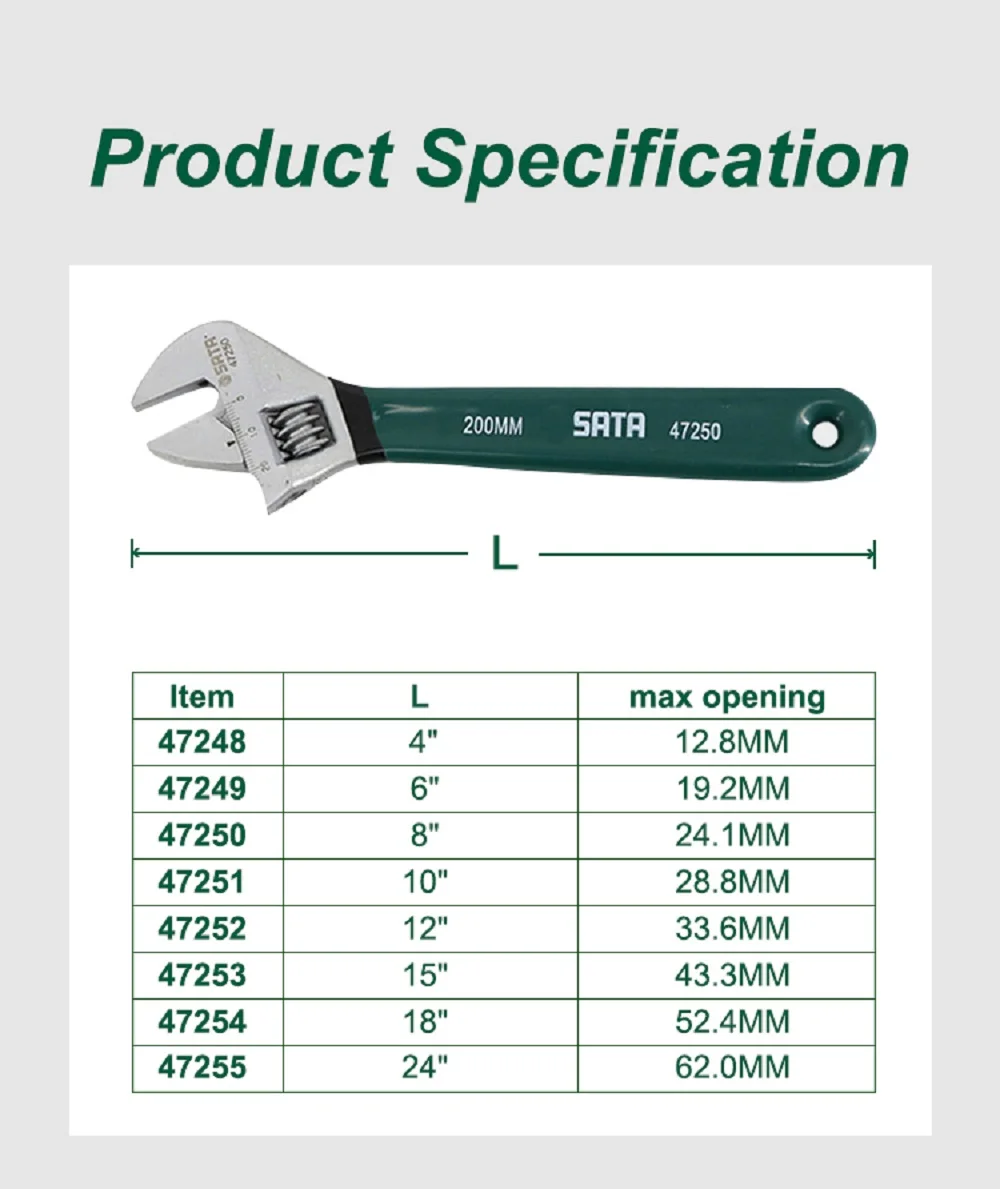 SATA Профессиональный DIY регулируемый гаечный ключ с подушкой рукоятка ремонтный ключ 47248