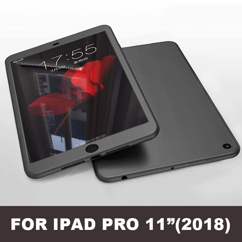 Для нового iPad Mini 5 4 3 Чехол для iPad Pro 11 Air 1 2 360 полный защитный силиконовый чехол для iPad 9,7 со стеклом - Цвет: For iPad Pro 11 BK