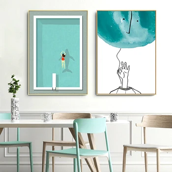 

Nordic swimming pool wall art Canvas posters Painting Prints creative figure Posters for Living Room Morden art Home Decor