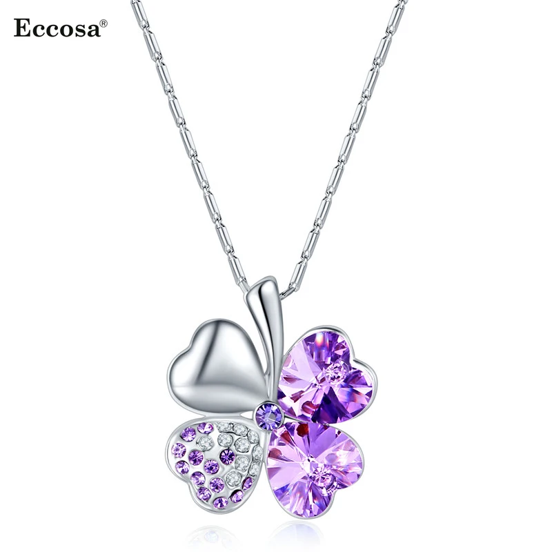 Eccosa Аутентичные Марка Кристалл Цепочки и ожерелья изысканный Four Leaf Clover горный