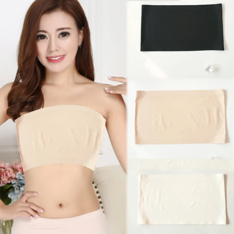 

1PC Hot Lady Strapless Top Ice Silk Wrapped Chest Women Non-trace Elasticity 3 Colors Fashion Soft Seamless