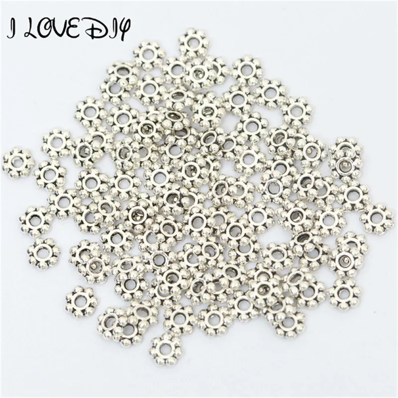 

100pcs/lot Spacer Beads for Jewelry making Tibetan Silver Daisy 6mm Flower Shaped Beads for Jewelry Making DIY