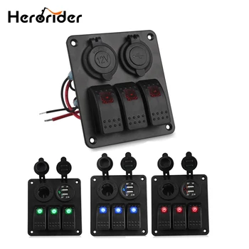 

Herorider 3 Gang LED Waterproof Rocker Switch Panel Marine Boat Switch Panel for Boat Motorcycle Auto Cigarette Lighter Socket