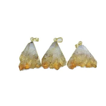 

5ps Yellow fan sector gold bezel raw crystal quartz druzy pendant rough cluster quartz natural geode besom druzy stone pendant