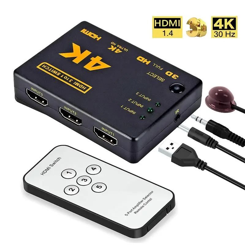 EastVita 3 порта HDMI сплиттер коммутатор в 1 выход концентратор коробка + удаленный
