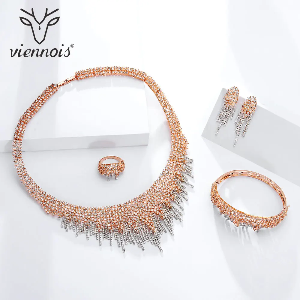 Viennois золото/красный/розовое золото цвет ожерелье набор для женщин Стразы висячие серьги кольцо браслет набор вечерние ювелирные изделия