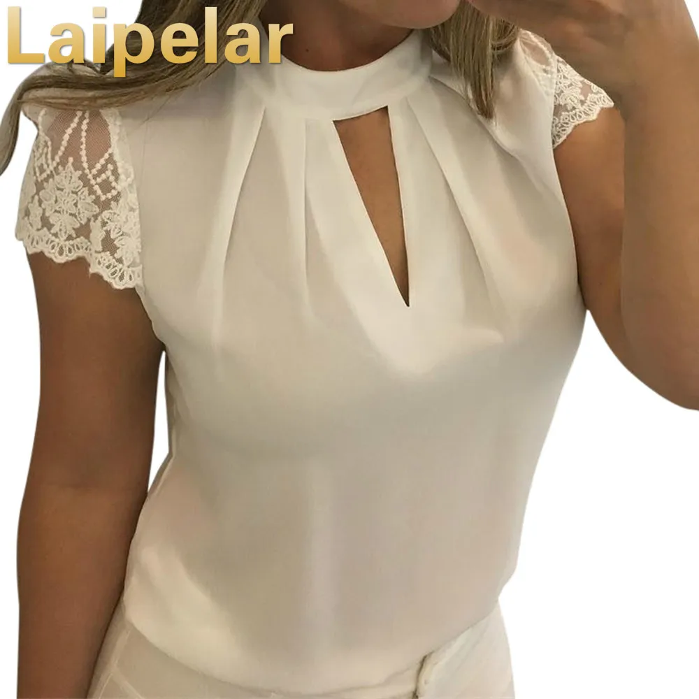 Laipelar, элегантная шифоновая женская блузка, Женская кружевная водолазка, летняя женская блузка, белая Повседневная Блузка с коротким рукавом, рубашка