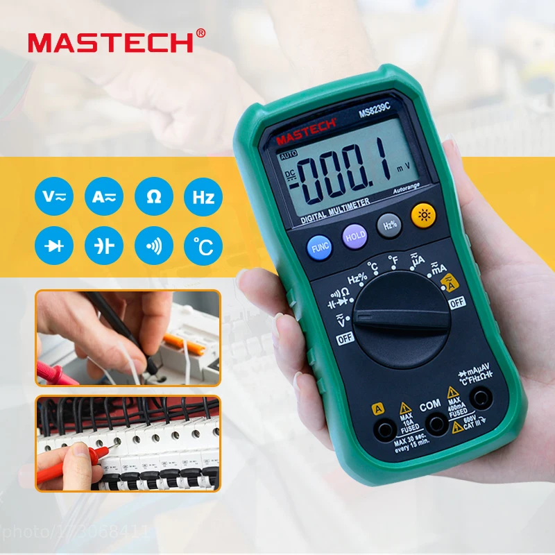 MASTECH Digital Multimeter MS8239C Handheld Auto range AC DC Voltage AC ...