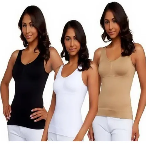 

3 Packs Black White Begie Woman Body Shapewear in Seamless Shaping Cami Shaper Tank Top Slimming Long Thin Style Double-layer