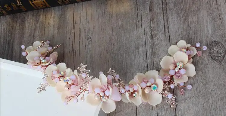 Blush Pink Flower Headwear Bridal Hair Decorations Flowers with Pearls Boho Mori Girls Fashion In Stock ZH013