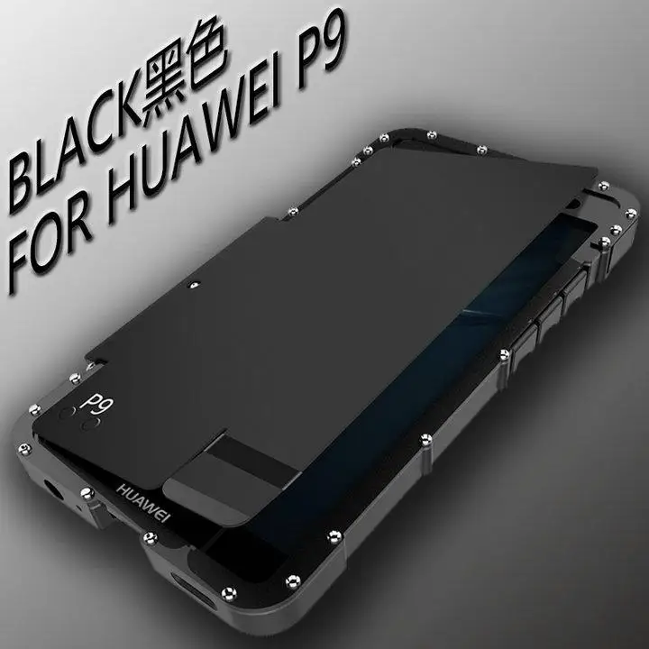 R-JUST Нержавеющая сталь тяжелых раскладушка флип чехлы для huawei P9 Matel случае открытый Dropproof противоударный чехол - Цвет: All Black