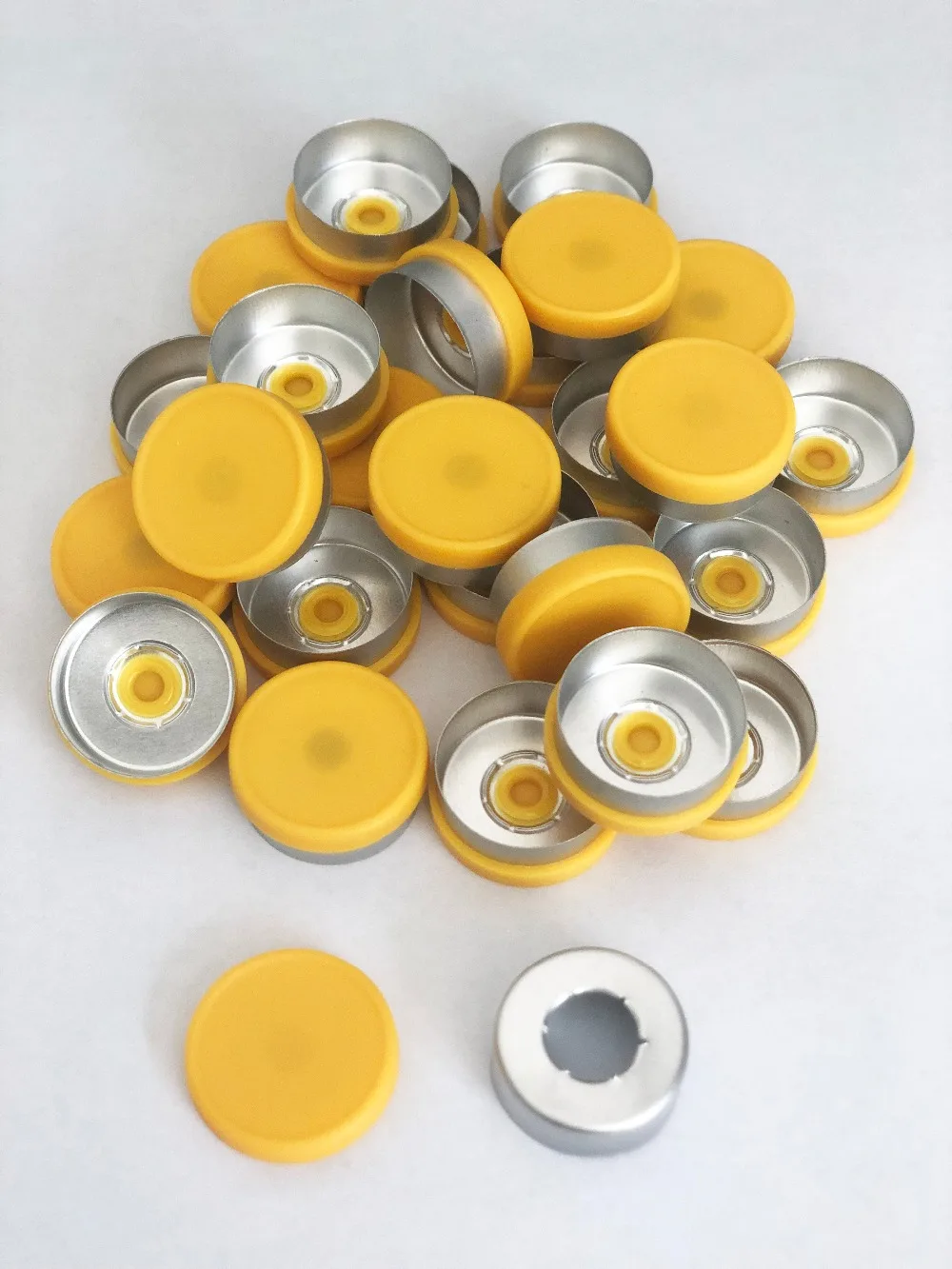 200pcs/lot 20mm Yellow/orange flip off cap pharmaceutical caps for crimp glass vial bottle Aluminum plastic cap