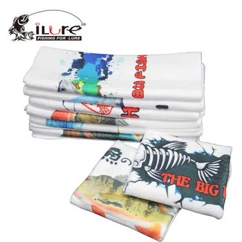 

iLure Towel for Brush Fishing Rod 67.8*28.5cm Fish Design Purified Cotton Printed Absorbent Fishing Hand Towel with Buckles