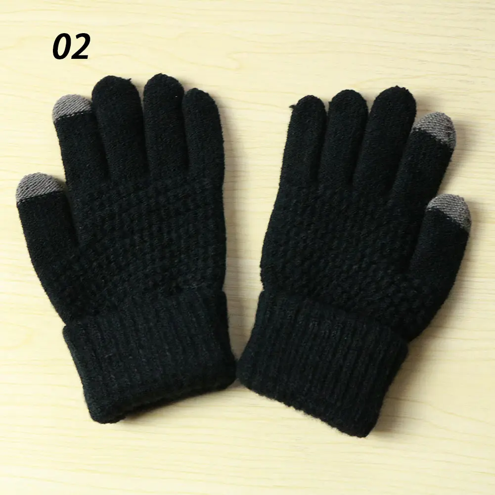 A02Solid Black Glove Sparsil зимние Новые Волшебные вязаные перчатки с сенсорным экраном, утолщенные перчатки на все пальцы, теплые перчатки, Стрейчевые вязаные варежки для мужчин и женщин - Цвет: A02Solid Black Glove
