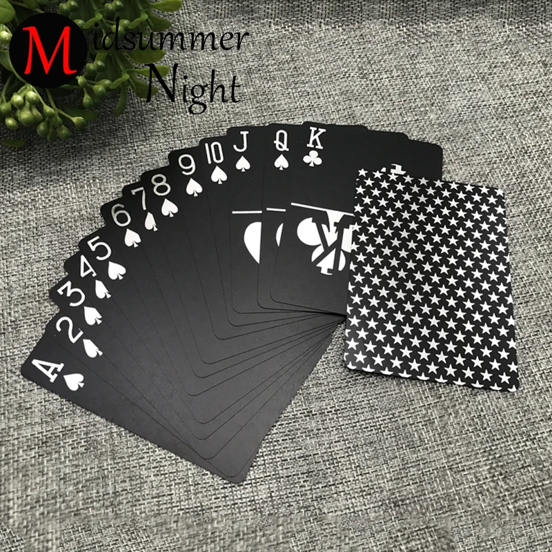 Водостойкий пластиковый ПВХ игральные карты покер чистый черный цвет покер карты классические фокусы инструмент 3 цвета красный/серебристый/золотой - Цвет: Silver