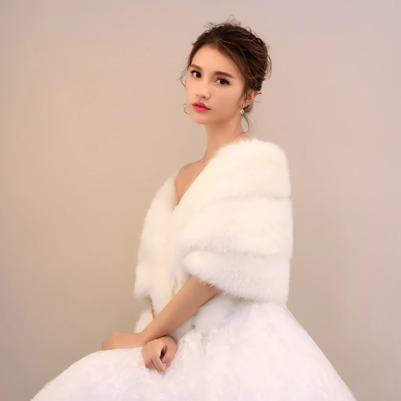 Popodion bridal wedding shawl fur warm shawl wedding cape bolero women jacket cape WAS10108