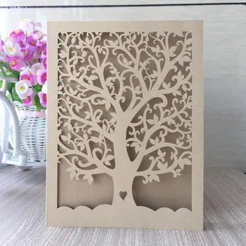 

12pcs/lot wedding party decoration paper craft laser cut love tree wedding invitation card QJ-26