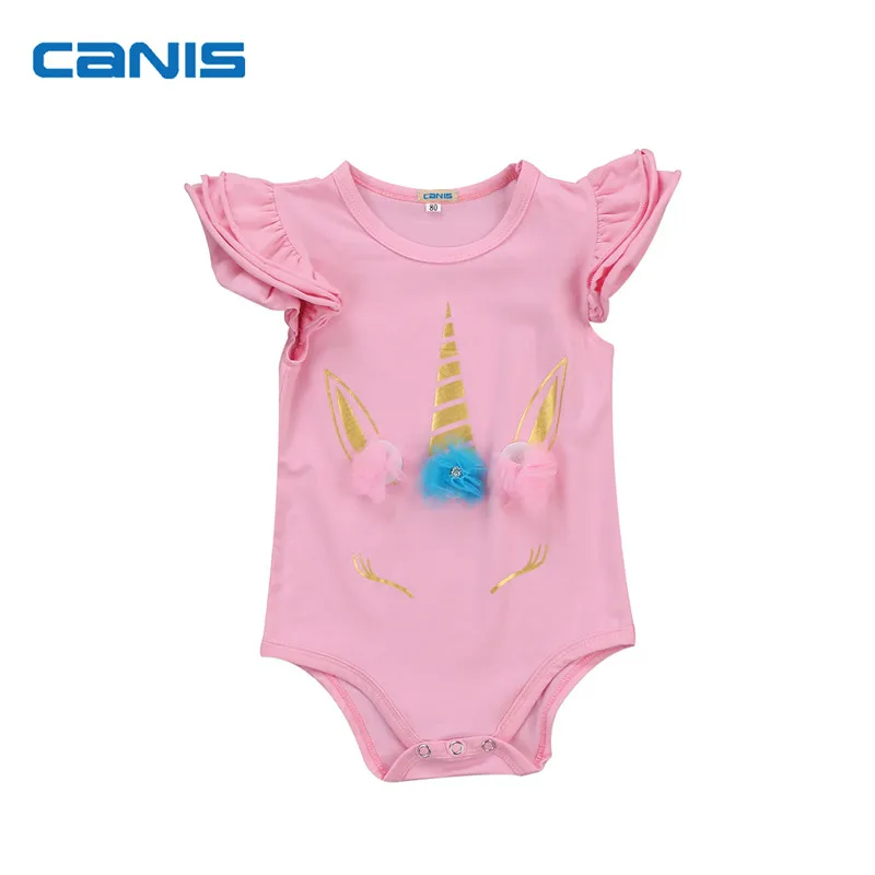 

CANIS Princess Pageant Newborn Infant Ruffles Rompers Children Clothes Baby Girl Rompers Unicorn Birthday Party Outfits Sunsuit